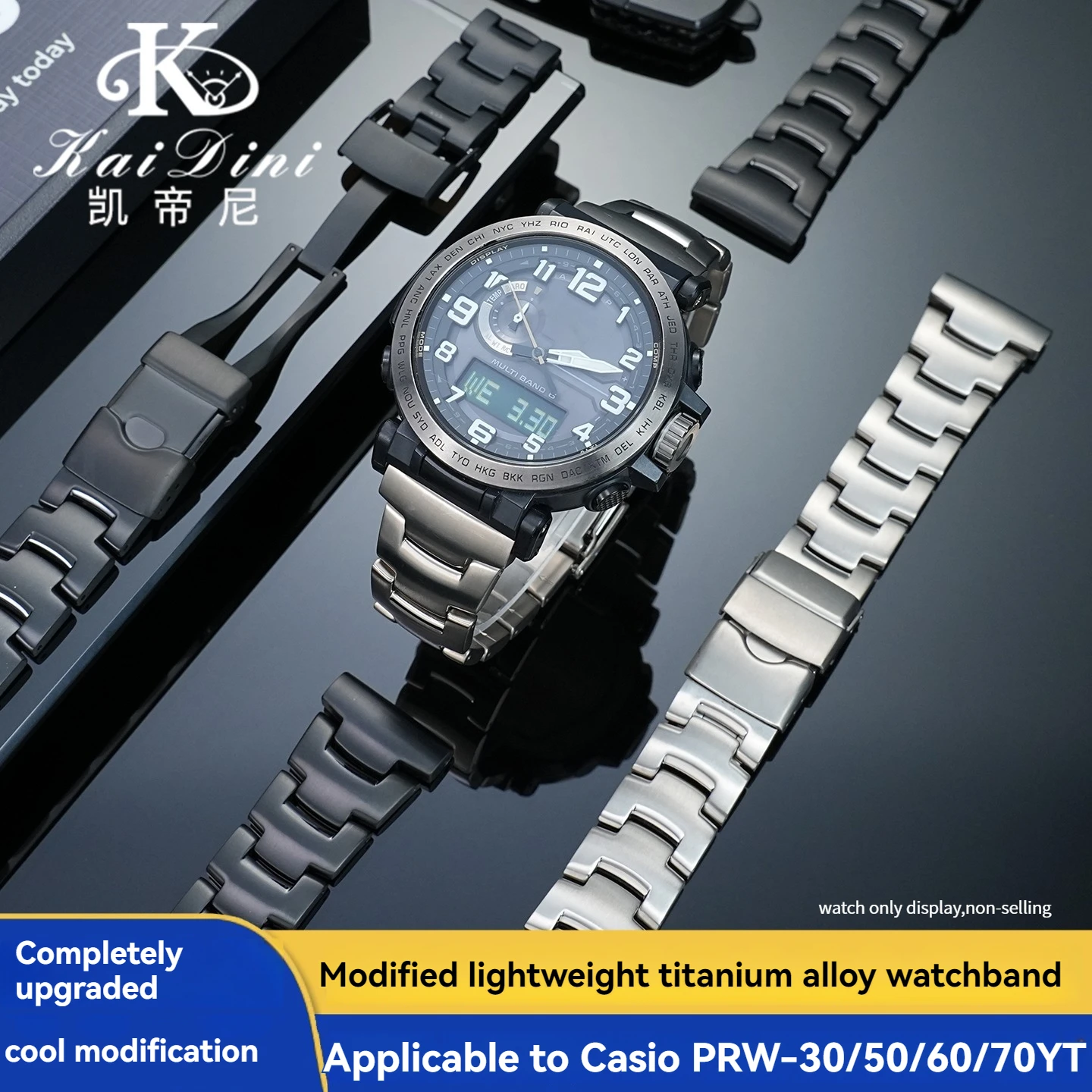 Фото Ремешок для часов из титанового сплава для Casio PROTREK 5480 PRW-70/50/30 5578 PRW-60YT/6900/3400, модифицированный титановый ремешок, легкий, 23 мм. №1