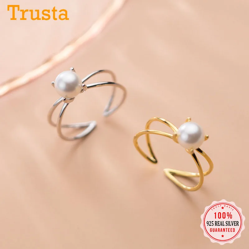 

Trustdavis Real 925 Sterling Silver Cross Freshwater Pearl Opening Ring For Women Wedding Party Fine S925 Jewelry Gift DB1358