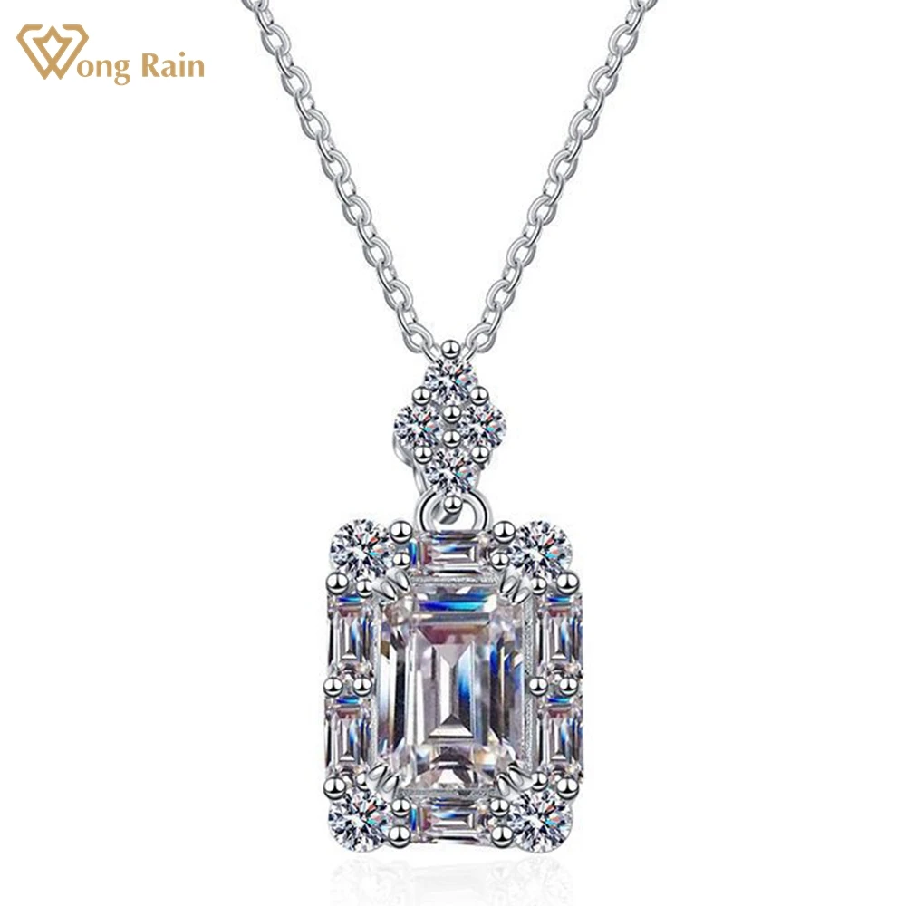 

Wong Rain 925 Sterling Silver D Color Real Moissanite Diamonds Zircon Emerald/Radiant Cut Gemstone Pendent Necklace Fine Jewelry