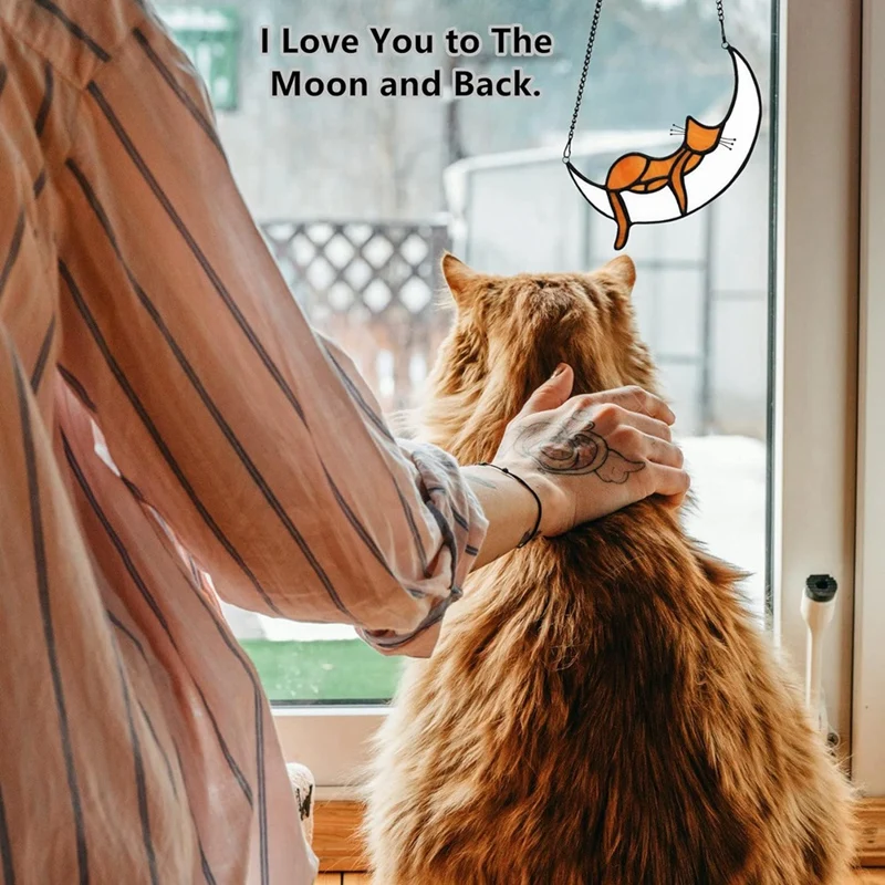 Оранжевый кот Декор Подарки Мемориал кошки Витражи Завески для окон Спящий Ловец