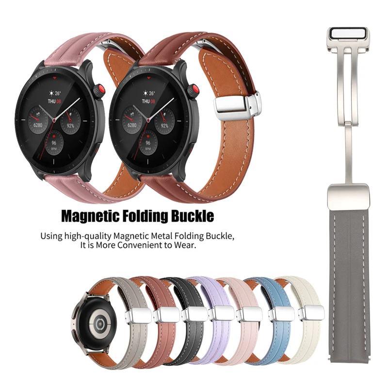 Ремешок кожаный с магнитной пряжкой для Amazfit GTR mini GTR2 GTR3 GTR4 42 мм 47 20/22