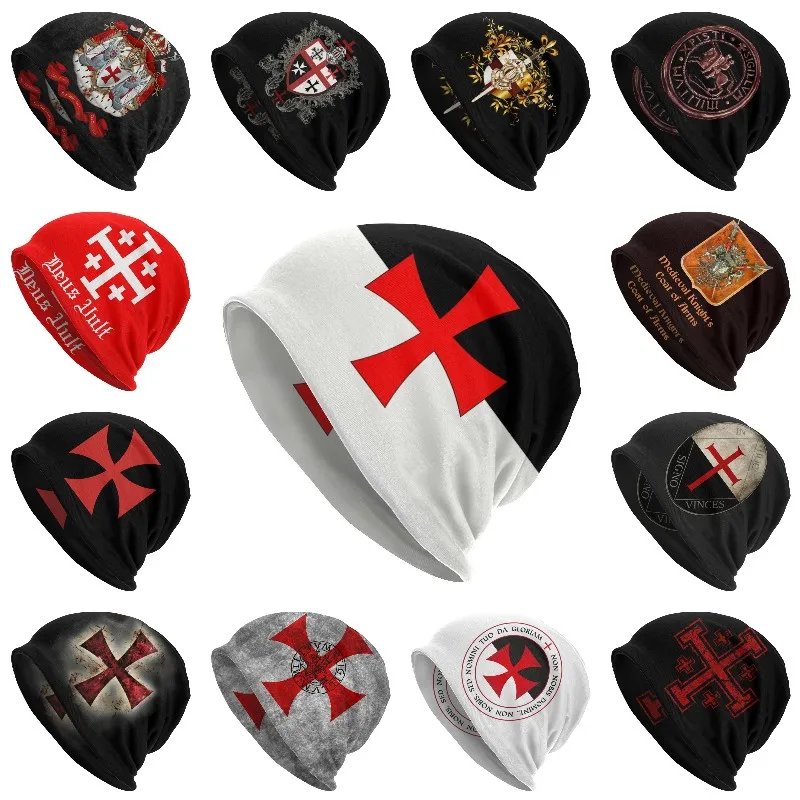 

Knights Templar Flag Beanie Cap Unisex Winter Warm Bonnet Femme Knit Hats Men Women Medieval Warrior Crusades Cross Beanies Hat