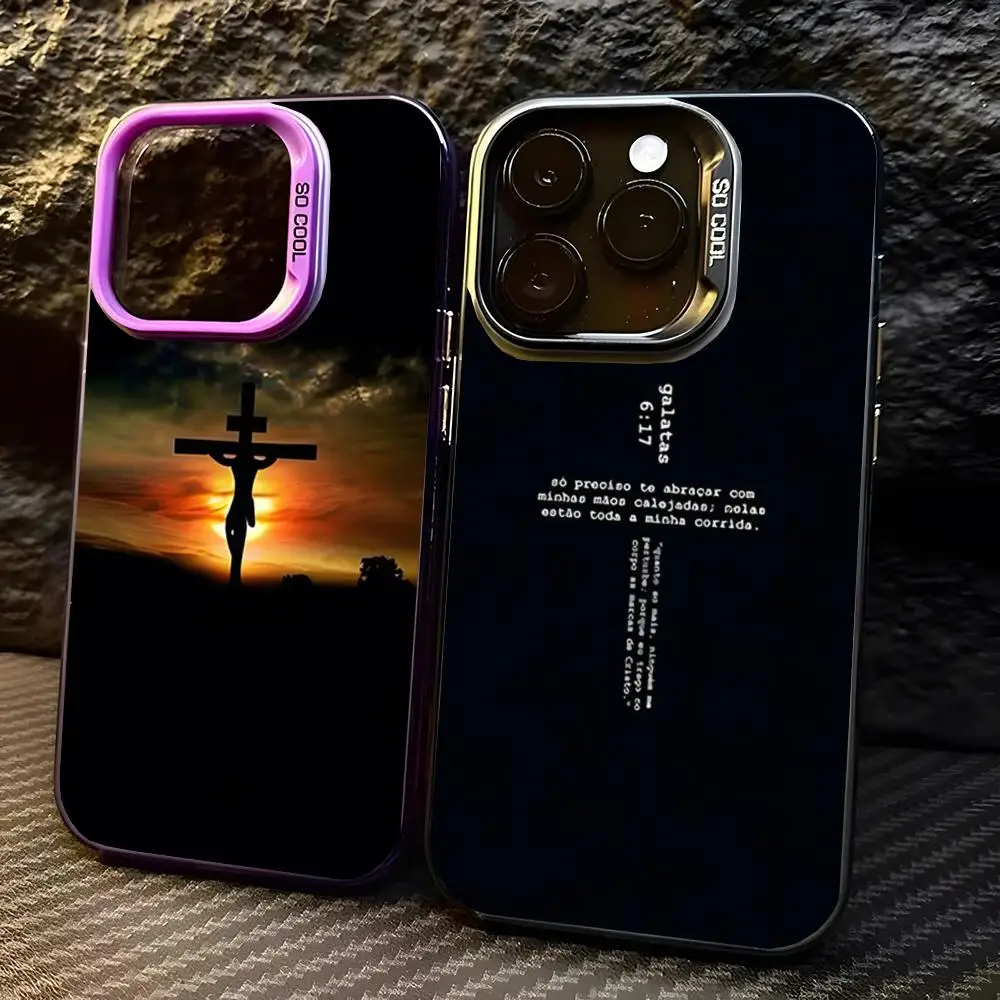 Faith Christian Religious Jesus Phone Case For IPhone 16 Pro Max 15 14 Plus 12 13 X XS XR 11 Colorful Silver Cover
