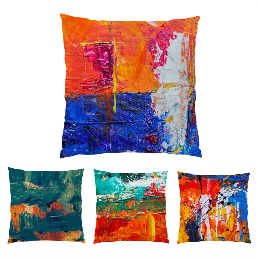 

Decoration Home Decor Pillowcase Artistic Sofa Decorative Pillow Cases Velvet Colorful Living Room Decoration Oil Painting E0306