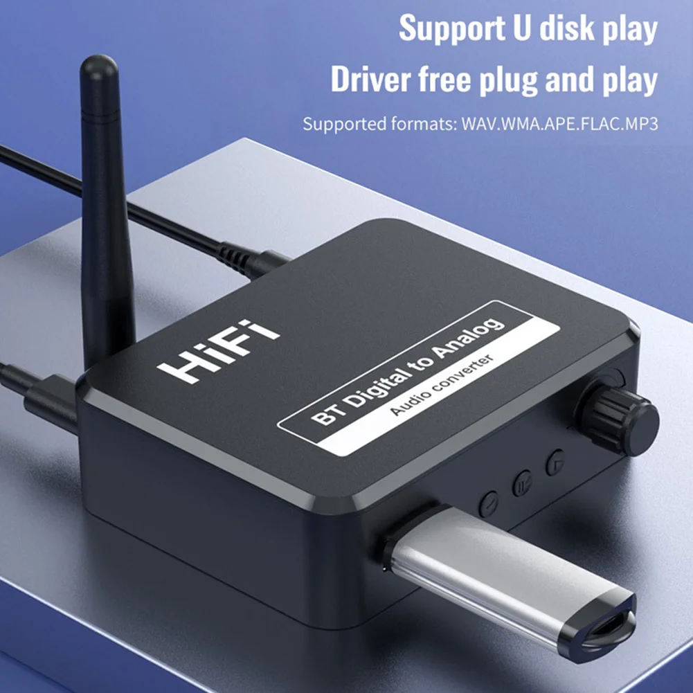 

Преобразователь цифрового аудиосигнала в аналоговый, поддержка оптического волокна, U-диск, коаксиальный, RCA, разъем 3,5 мм, совместим с Bluetooth