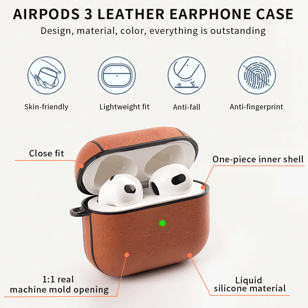 

Чехол из искусственной кожи для Airpod 3, жесткий пластиковый защитный чехол для гарнитуры, Роскошный чехол для airpod аксессуары для профессиона...