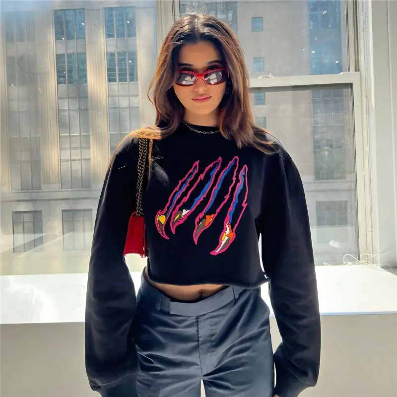 

Женская толстовка с капюшоном, модная Толстовка большого размера, Женский пуловер в стиле Харадзюку с круглым вырезом и длинным рукавом, толстовка с надписью для женщин, городская одежда с принтом