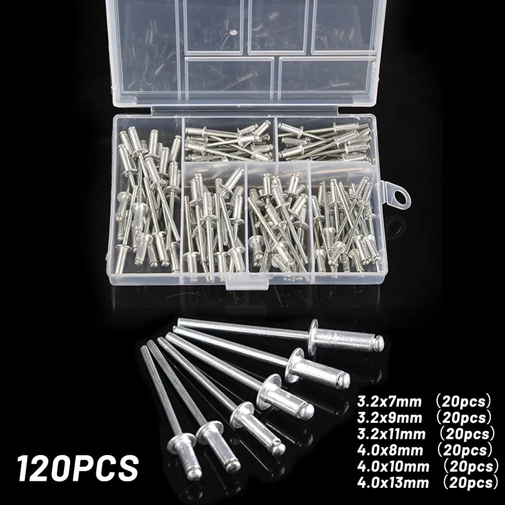 

120PCS Blind Aluminum Rivets RIVETS DOME HEAD OPEN BLIND ALUMINIUM BODY STEEL SHANK Ø3.2mm-4.0mm Power Tool Rivet Gun Part NEW