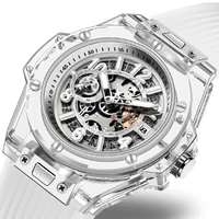 white luxury men watch quartz calendar transparent case watches sports luminous wristwatch male clock hombre relogio masculino