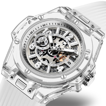 White Luxury Men Watch Quartz Calendar Transparent Case Watches Sports Luminous Wristwatch Male Clock Hombre Relogio Masculino-37359