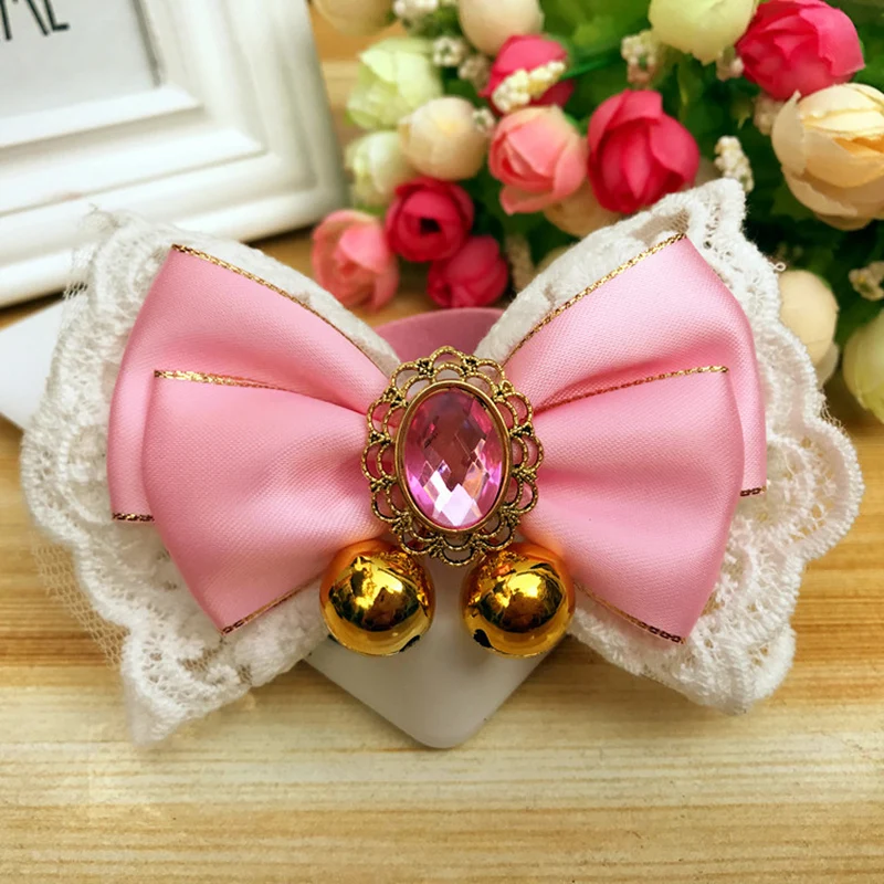 

Jewelry Cat Necklace Princess Bow Tie Dog Collar Sweet Pet Scarf with Bell Puppy Neck Strap Yorkie Chihuahua Dog Accessories