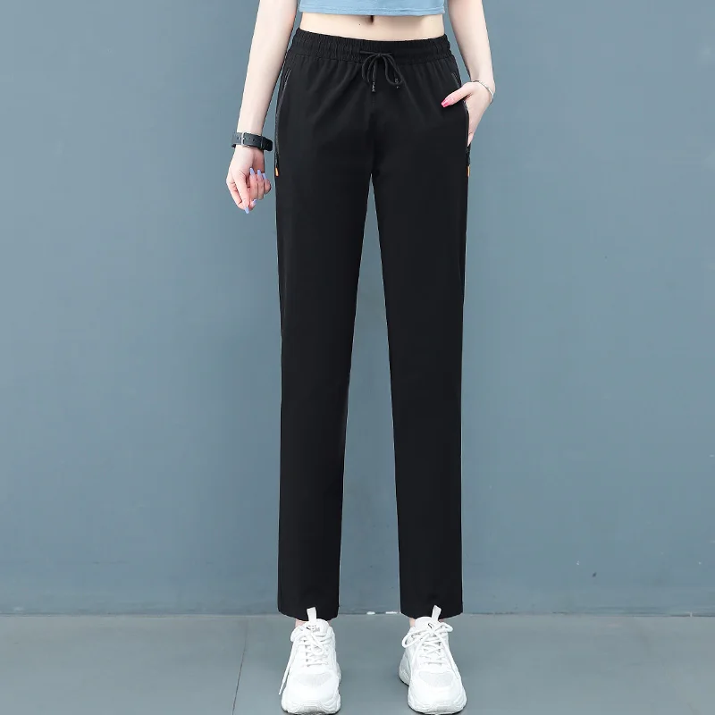 New Outdoor Quick Drying Spring And Summer Thin Breathable Ice Silk Stretch Trousers Solid Sport Casual 9-Ipoint Pants