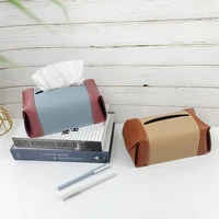 1pc tissue box organizadores tissue box cover soft pu leather foldable stitching handkerchief case napkin holder kitchen desktop