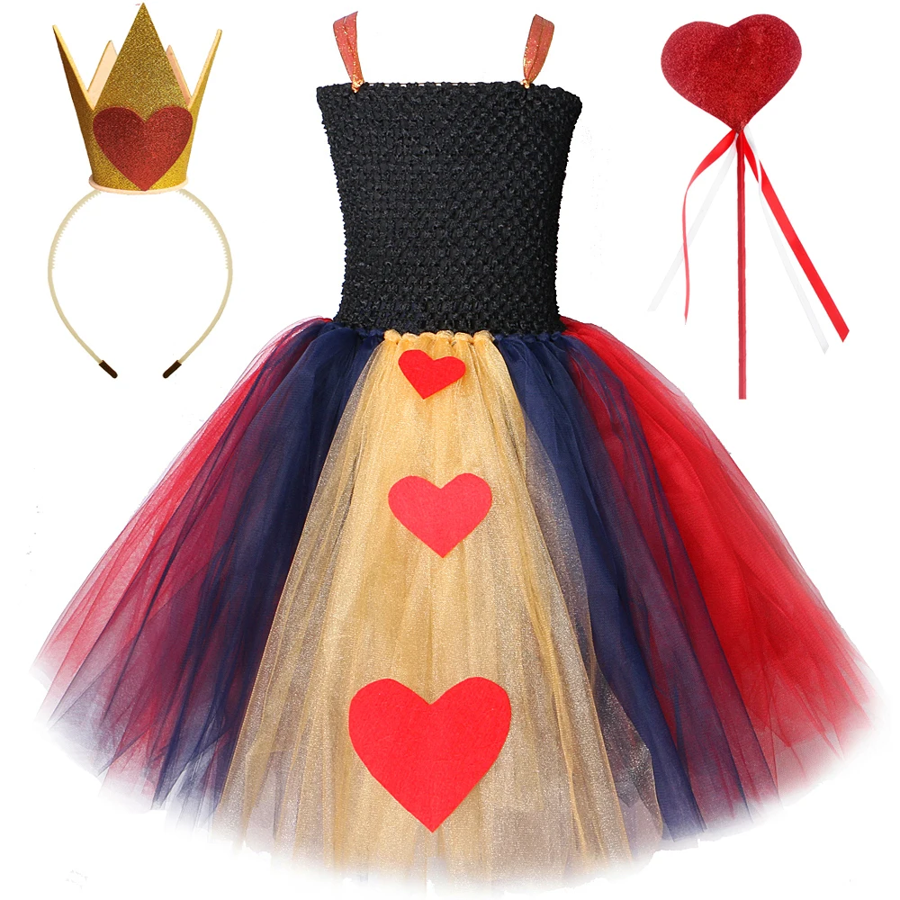 

Длинное платье-пачка красного цвета для девочек, семейное детское платье с короной и сердцем, одежда для косплея
