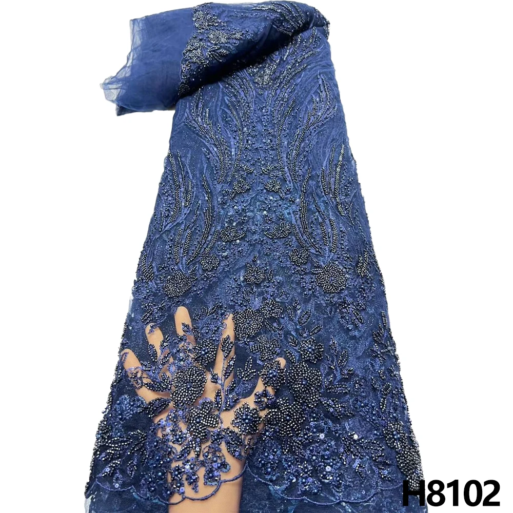 

HFX Luxury the latest African beaded sequin lace fabric high quality heavy beaded Embroidery French tulle lace Nigerian Wedding