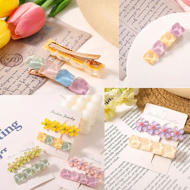 

Vintage Sweet Flower Geometric cute Jelly candy Color Hair Clips Hairpins Hairgrips Barrettes Women Girls Bangs Hair Accessories