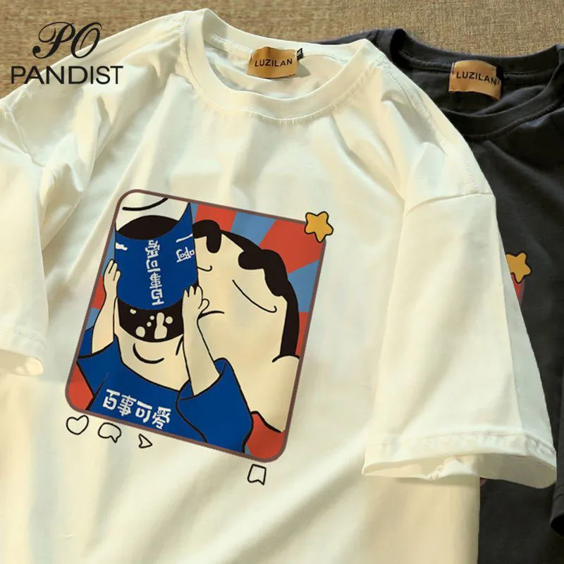 

Новинка Kawaii симпатичная футболка Crayon Shin-Chan с коротким рукавом парные свободные хлопковые трендовые подарки на день рождения подарки для Де...