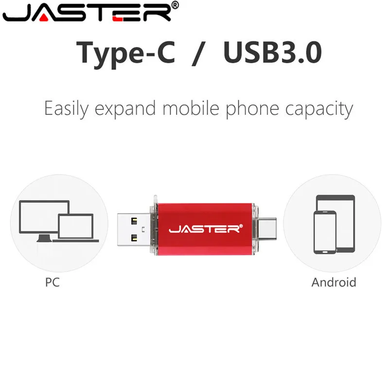 

JASTER 2 in 1 USB 3.0 Type-C OTG Flash Drive 128GB 64GB 32GB cel USB Pendrive 16GB memoria Stick Pen Drive for Type C Devices