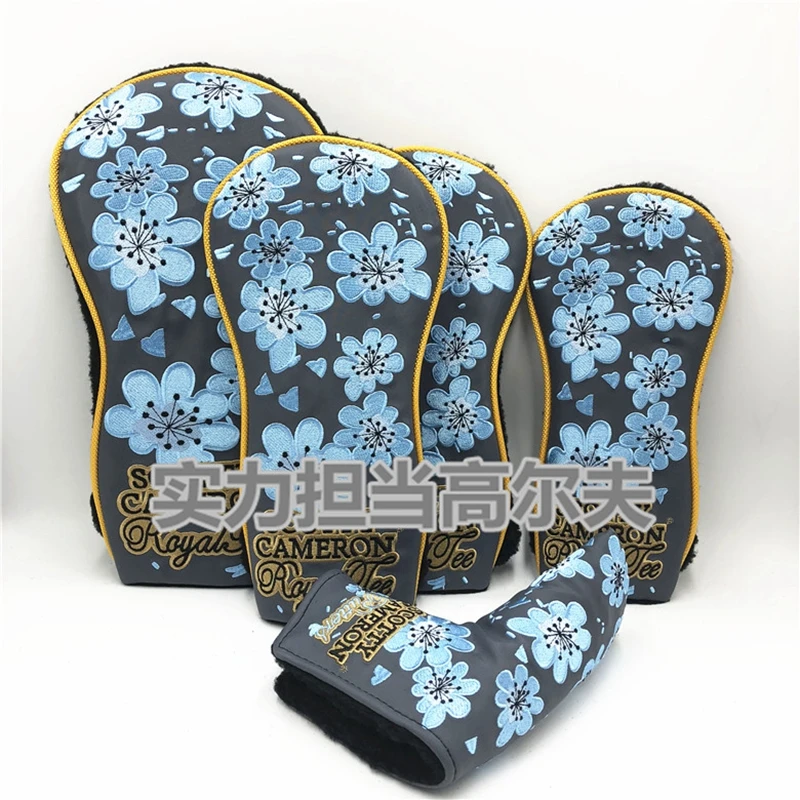 

blue and pink wood hybrid headcovers wintersweet putter HEADCOVER golf covers cover set sakura plum blossom