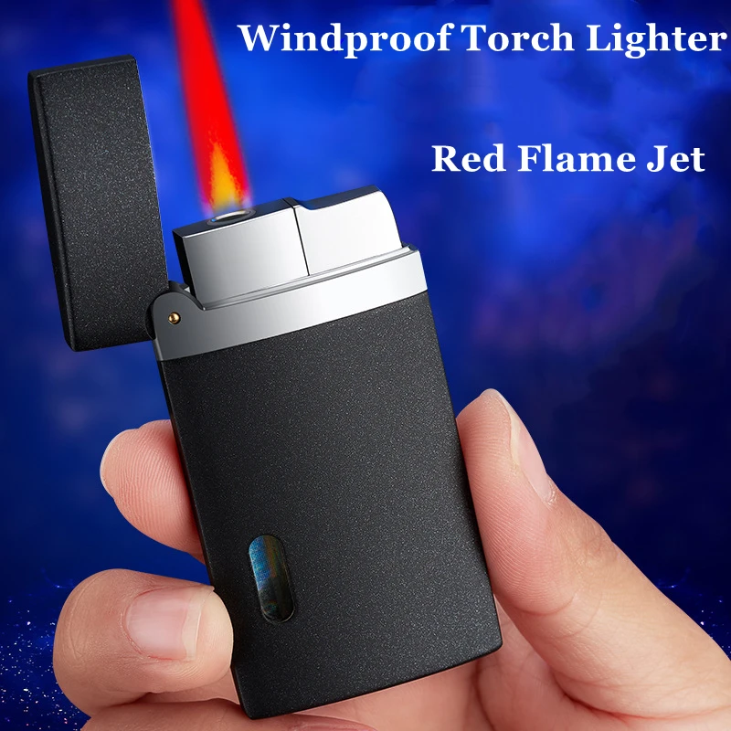 

New Torch Red Flame Lighter Jet Metal Windproof Gas Cigarette Cigar Luminous Lighter Inflated Smoking Accessories Gadgets