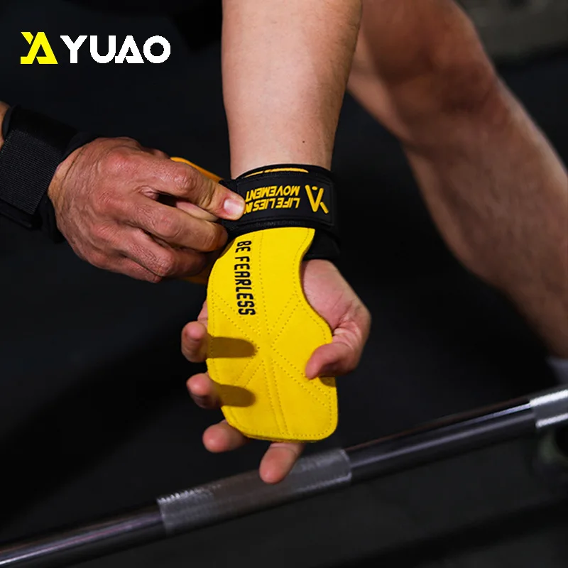 

Cowhide Gym Gloves Grips Anti-Skid Weight Lifting Grip Pads Deadlifts Workout Fitness Gloves Pull ups Bracer Protection