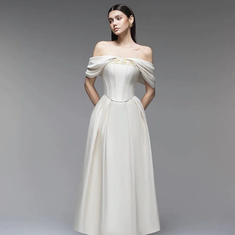 DEAT женское модное платье с вырезом на шее и открытой спиной атласное