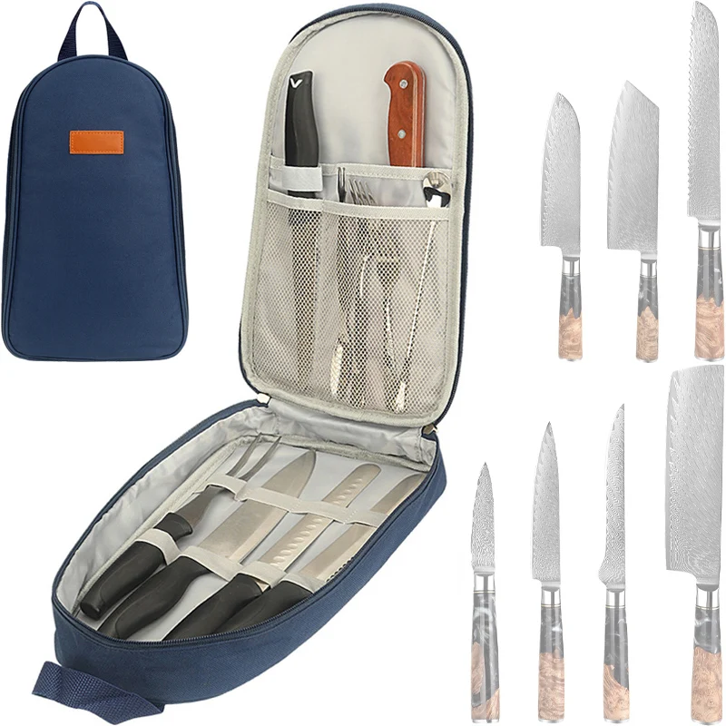 

Professional Chef Knife Bag Travel Cooking Utensils Carry Case Handbag 7 Slot Kitchen Knives Slicing Storage Pockets Organizer