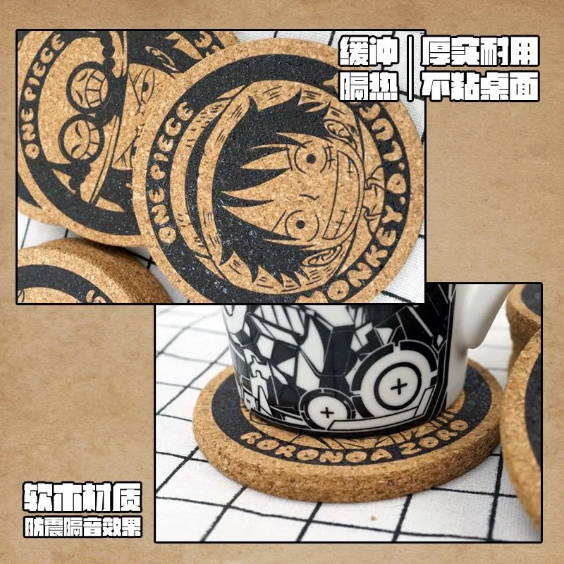 Фото Подставка под кружку One Piece: Ророноа Зоро, Тони Тони Чоппер, Санджи. Аниме-атрибутика, милая мультяшная, нескользящая, термоизолированная, пробковая. №3