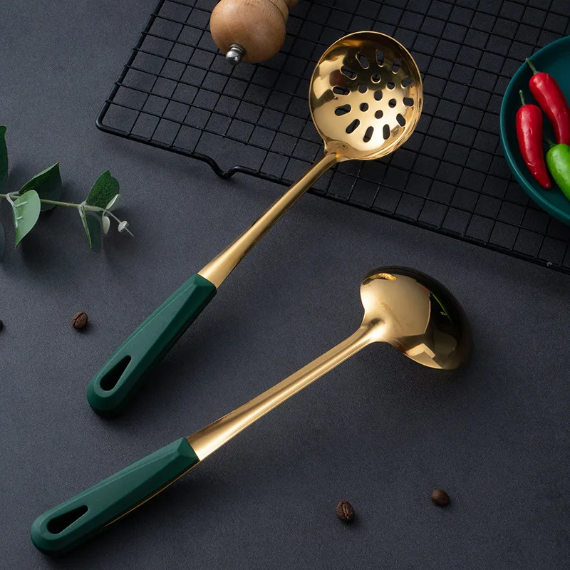 Дуршлаг с длинной ручкой ложка для супа ложки из нержавеющей стали Золотой