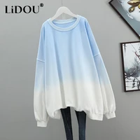 spring autumn o neck tie dye loose casual long sleeve sweatshirts women simple fashion all match pullover female popularity tops
