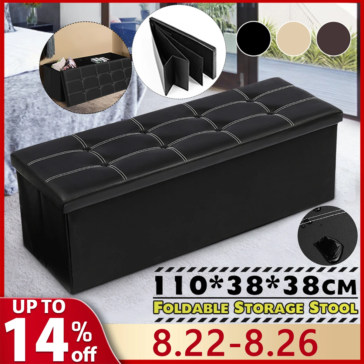 Large Storage Benches Foldable Stool with Storage Space Home Sofa Ottoman Seat Bench Chest Storage Box Living Room Furniture