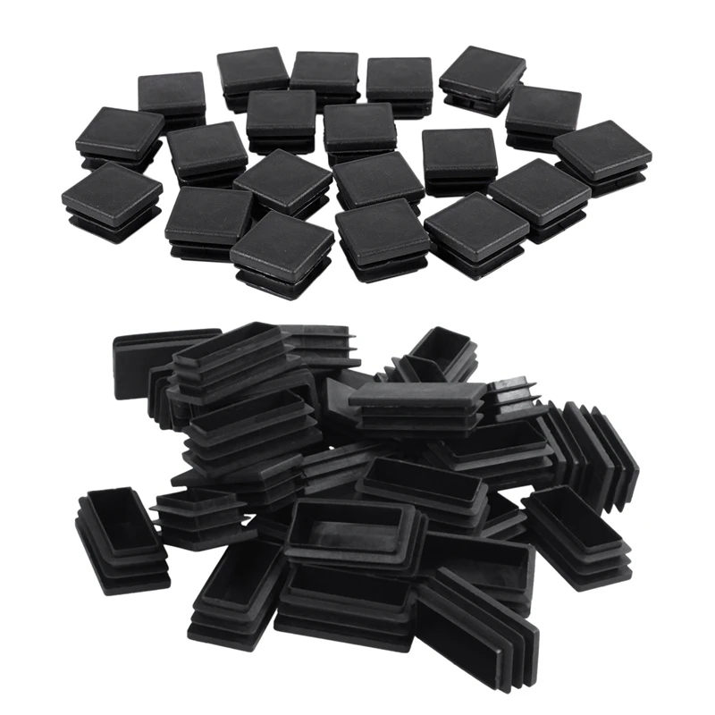

50 Pcs Black Plastic Square Blanking End Caps Tube Inserts, 20Pcs 25Mm X 25Mm & 30Pcs 25X50mm