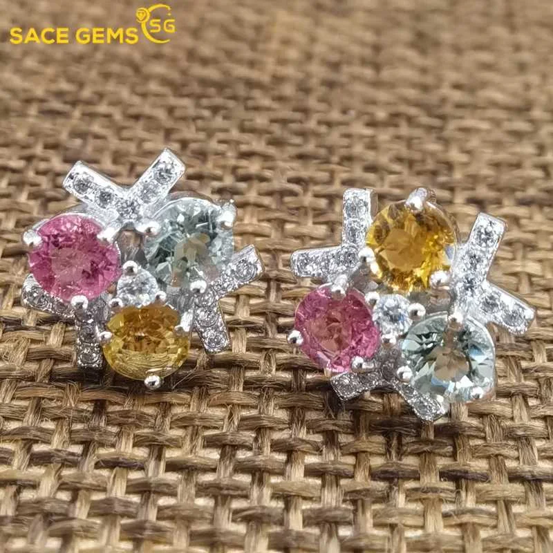 

SACE GEMS fashion Earring for Women 100% 925 Sterling Silver Tourmaline Stud Earrings Wedding Party Fine Jewelry Eardrop gift