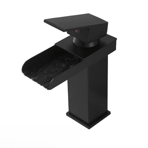 Черный/серебристый водопадный смеситель с широким горлышком, раковина из нержавеющей стали, смеситель для горячей и холодной воды с одним отверстием для домашней ванной комнаты