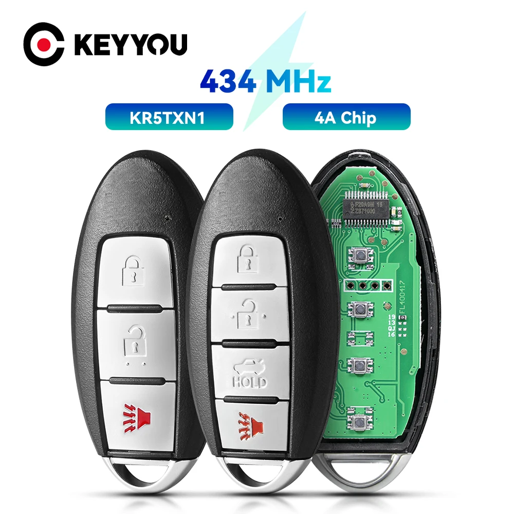 

KEYYOU S180144801 KR5TXN1 безключевой умный Автомобильный Дистанционный ключ для Nissan Altima Versa 2019 2020 433 МГц 4A чип Fob 3/4 кнопки