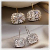 huitan luxury bridal wedding hook earrings simple elegant design brilliant cz aesthetic earrings new fashion jewelry for women