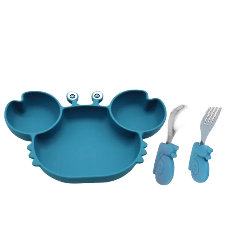 Baby Dishes Silicone Suction Plate Cute Crab Tableware Children Feeding Plate Non-Slip Baby Food Feeding Bowl For Children