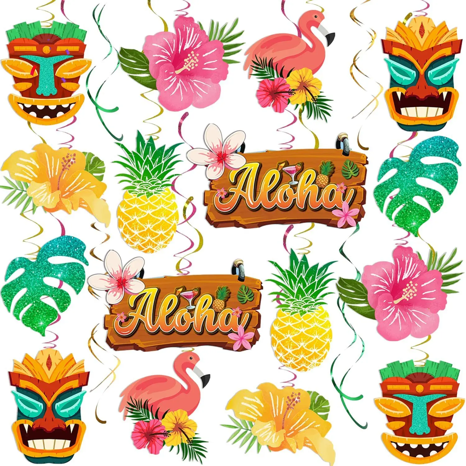 

Tropical Hawaii Theme Spiral Pendant Summer Seaside Flamingo Pineapple Garland Banner Happy Aloha Beach Hawaiian Party Decors