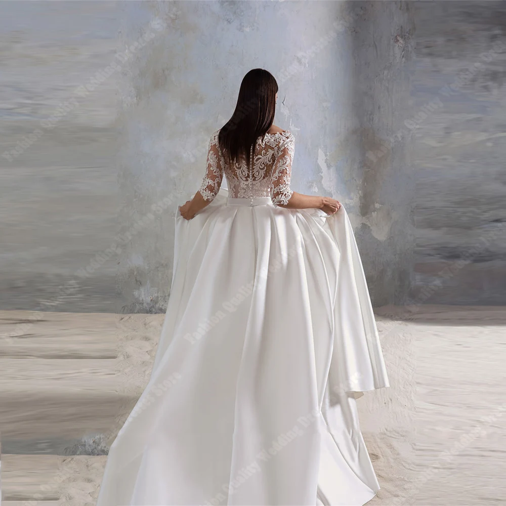 Элегантные блестящие атласные женские свадебные платья с открытыми плечами и