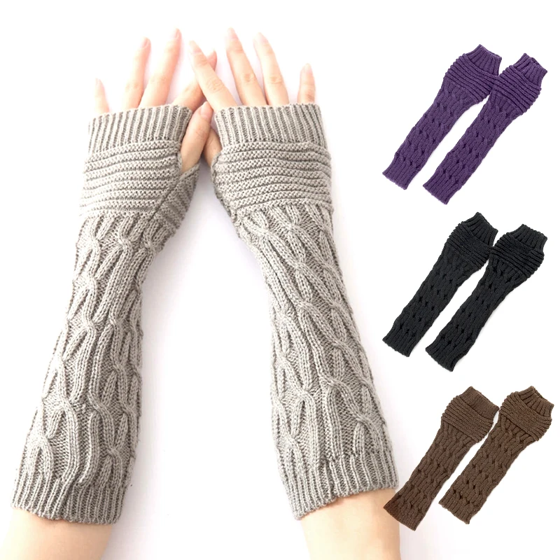 

Women's Knitted Long Hand Gloves Warm Soft Arm Cover Sleeve Fingerless Mitten Girls Punk Gothic Half Finger Gloves Mujer Luvas