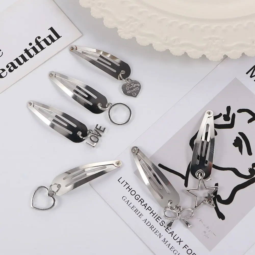 

Korean Fashion Delicate Metal BB Clip Y2K Punk Retro Love-heart Pendant Hairpin Summer All-matching Alloy Hair Claw Wholesale