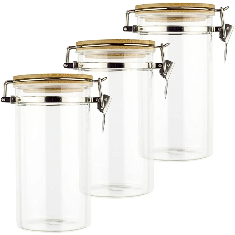 

Food Storage Jars with Bamboo Lids Clip Lock Airtight Lids, Glass Jars with Lids, Kitchen Glass Storage Jars with Lids