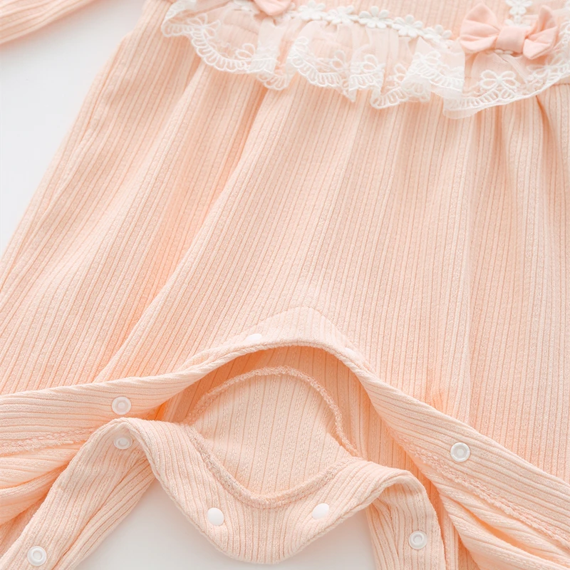 Ruffles Lace Newborn Baby Girl Clothes Long Sleeve Princess Jumpsuit Spring Infant Girls Rompers + Hats
