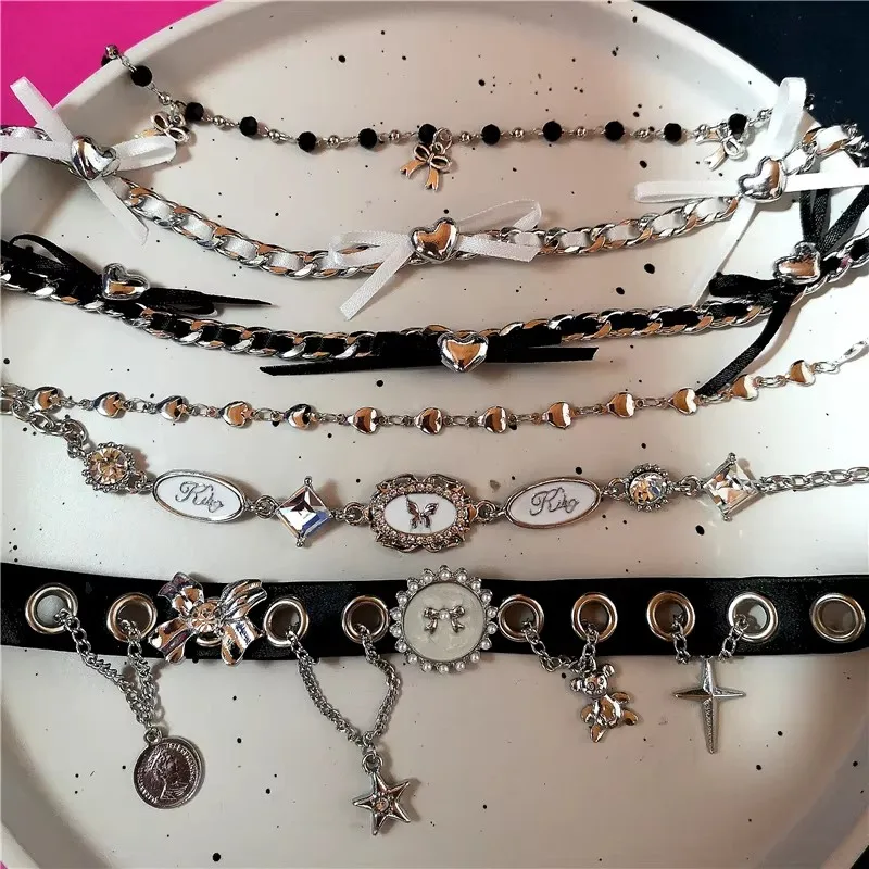 Женское Винтажное колье Goth Y2K ожерелье-чокер с бантом бабочкой и сердцем милые