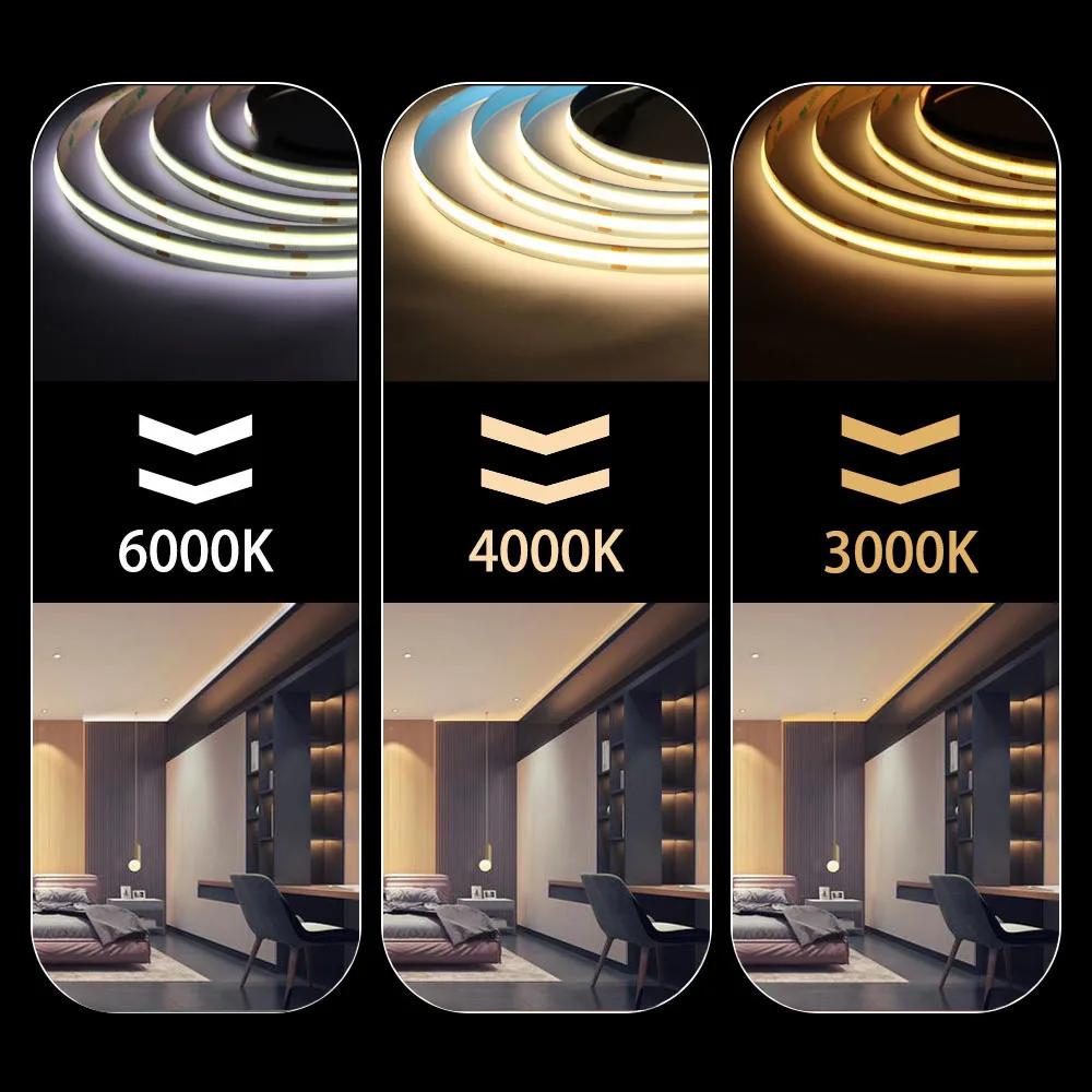 5м/лот 16.4Фт Светодиодная лента COB с высокой плотностью 480/528 светодиодов/м, гибкая лента, 3000-6500K, RA90, светодиодные лампы под напряжением DC12V 24V.