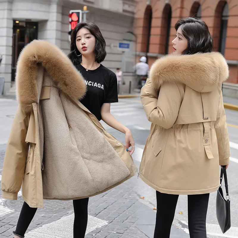 2022 Winter Jacket Women Parka Long Coat  New Fashion  Wool Liner Hooded Parkas Slim With Fur Collar Warm Wear Padded Clothes