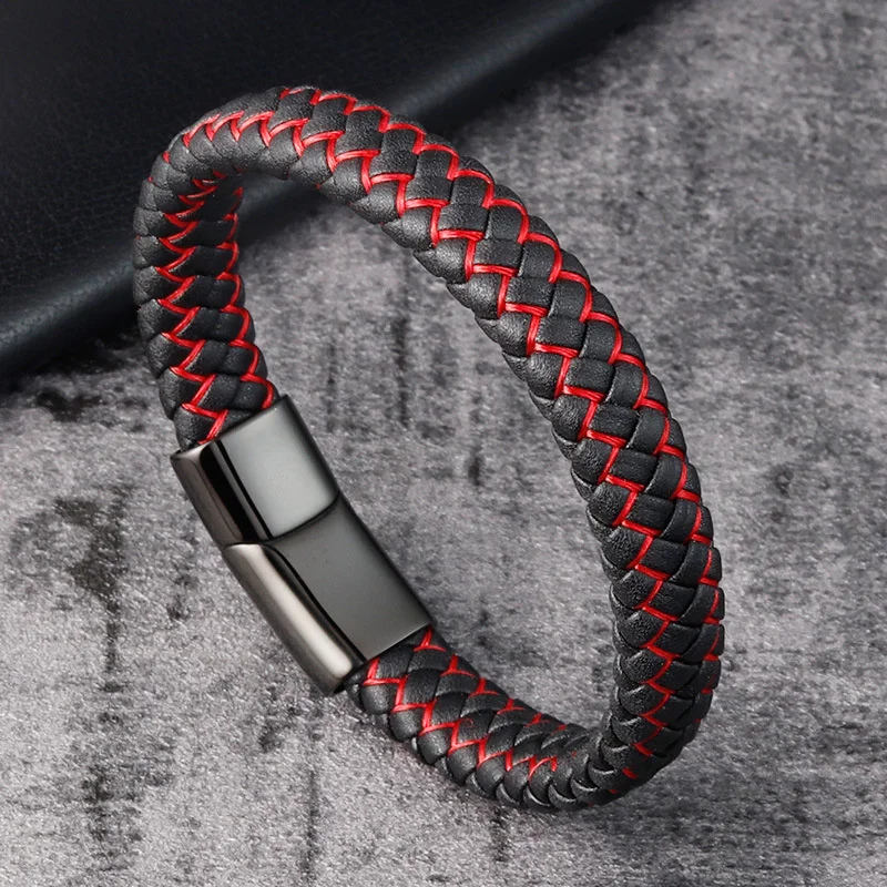 

2022 New Classic Leather Bracelet Men Fashion Stainless Steel Handmade Leather Bracelet For Men Jewelry Gift