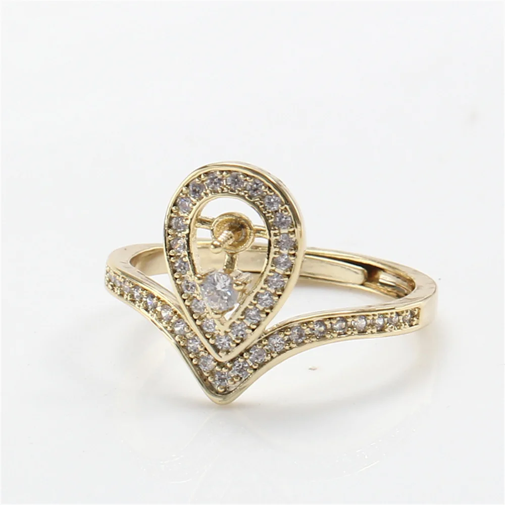 

Copper covered gold plating real gold K gold process crown zircon pearl ring empty bracket live mouth DIY accessories
