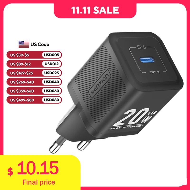 Зарядное устройство GaN 20 Вт USB Type C PD Комплект быстрой зарядки QC 3.0 Быстрое зарядное