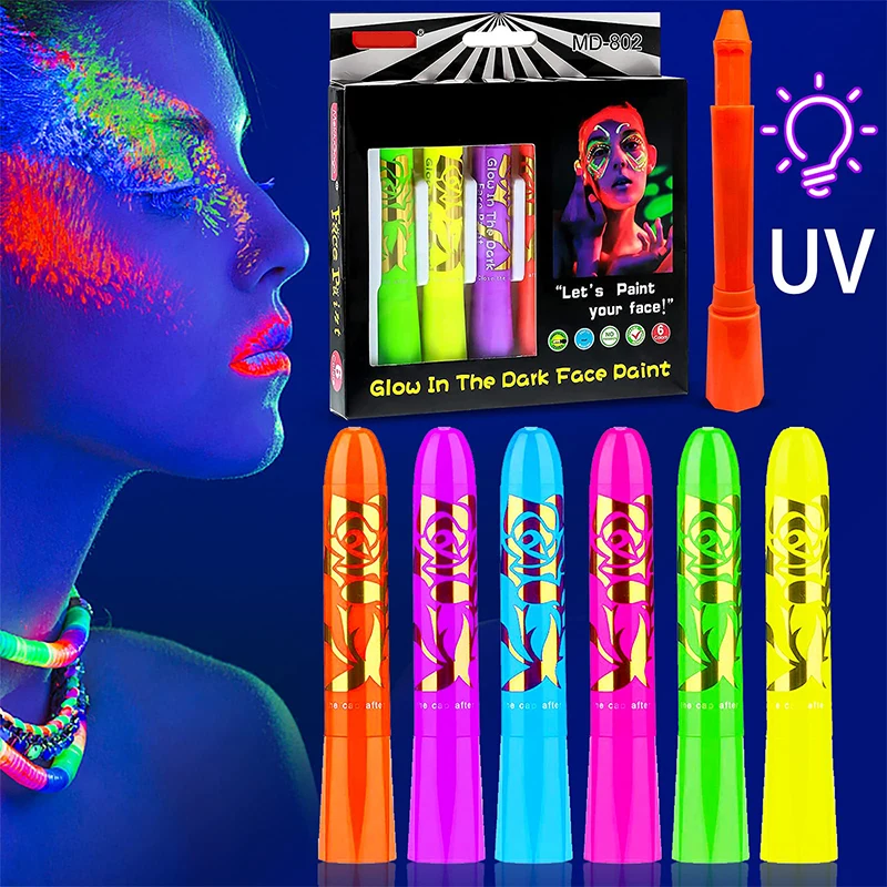 

6/12 Luminous Body Painting Fluorescent Pigment Facial Painting Crayon Washable Luminous Pigment Halloween Party Painting Props